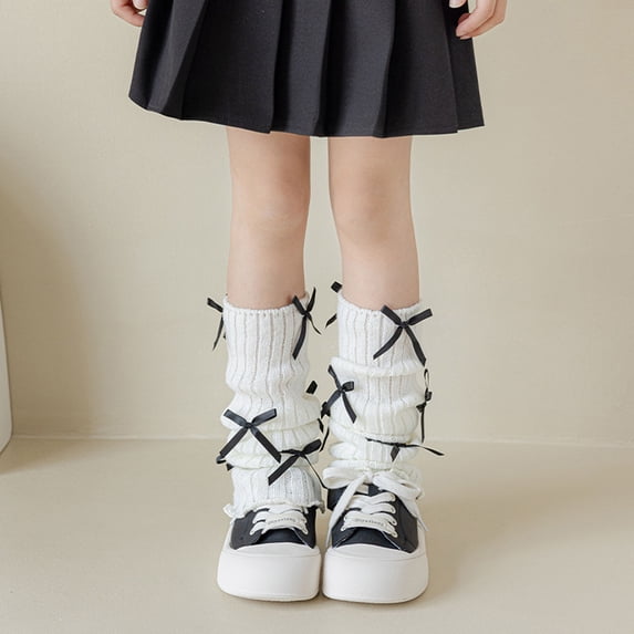breaise Girls Cute Bowknot Knitted Leg Warmers Trendy Style Dance Socks Winter School Boot Accessories for 5-16 Years