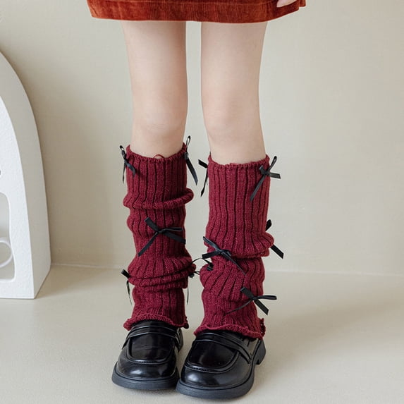 breaise Girls Cute Bowknot Knitted Leg Warmers Trendy Style Dance Socks Winter School Boot Accessories for 5-16 Years