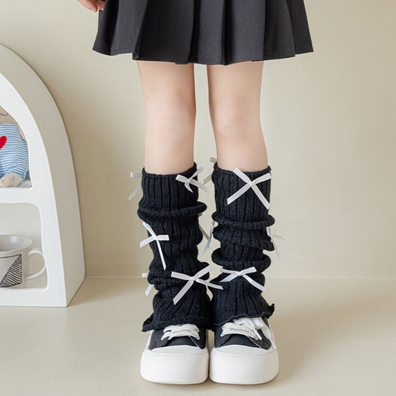 breaise Girls Cute Bowknot Knitted Leg Warmers Trendy Style Dance Socks Winter School Boot Accessories for 5-16 Years