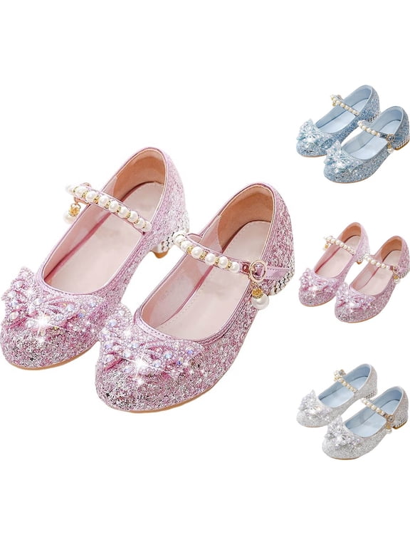 Girls Dress Mary Jane Sparkle Wedding Party Pumps Kids Bow Low Heels Princess Shoes