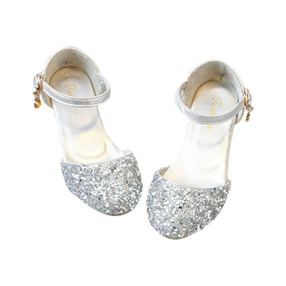 breaise Girls Dress Shoes Closed Toe High Heels Ankle Strap Flower Pump Shoes Party Wedding School Sandals for Kid 4-13Years