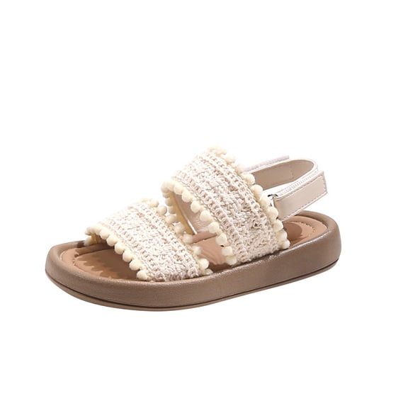 breaise Girls Fringe Strap Sandals Summer Slip On Slides Outdoor Shoes Open Toe Ankle Strap Dress Shoes Little Big Kids Princess Wedding Party Flower Sandals