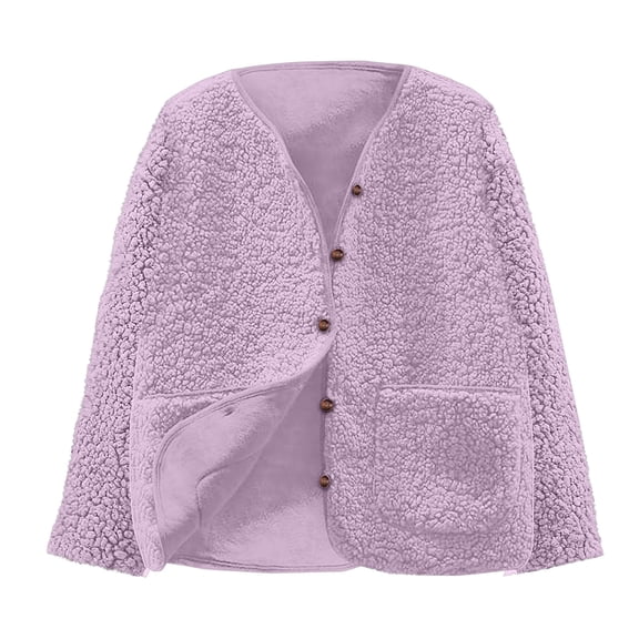 breaise Girls Fuzzy Fleece Coat Casual Warm Long Sleeve Bomber Jacket Fall Winter Sherpa Button Down Coat Outerwear Purple 8-9Years