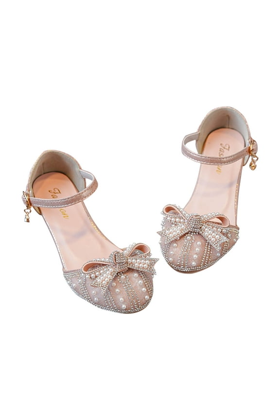 Girls Glitter Ballet Flats Mary Janes Pearl Rhinestonesr Princess Wedding Party School Dress Shoes