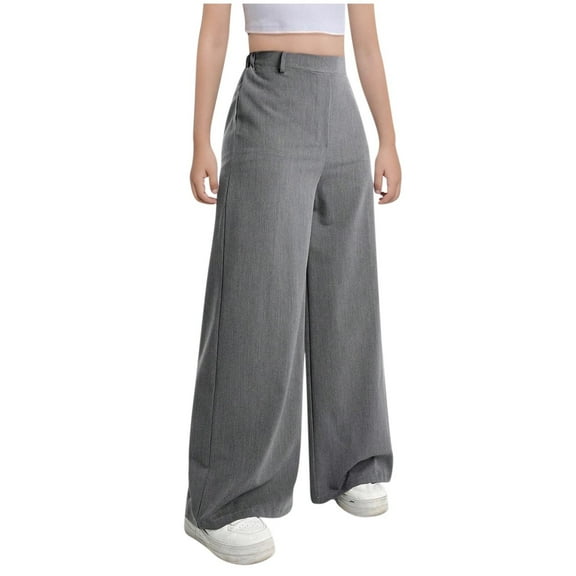 breaise Girls High Waisted Uniform Pants Kids Wide Leg Dress Pants Casual Trousers with Pockets 8-12 Years