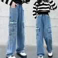 thumbnail image 1 of breaise Girls Jeans Elastic Waist Wide Leg Denim Pants Kids Baggy Ripped Jeans Pants Casual Trousers Loose Fit Distressed Denim Pants, 1 of 8