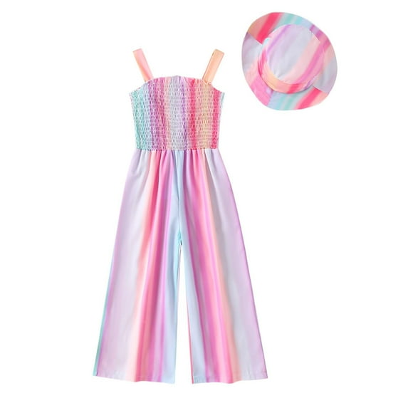 breaise Girls Jumpsuit Striped Sleeveless Girl Casual Rompers Suspender Wide Leg Pants with Belt Jumpsuit for Girls 2-7Y