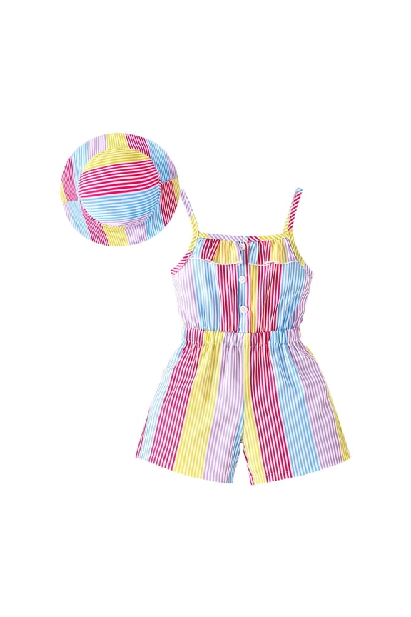Girls Jumpsuit Striped Sleeveless Girl Casual Rompers Suspender Wide Leg Pants with Belt Jumpsuit for Girls 2-7Y