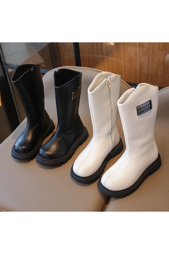 Girls Knee Length Boots Mid Calf Riding Boots PU Leather Zipper Punk Goth Boot Fall Winter Combat Boot Little Big Kid