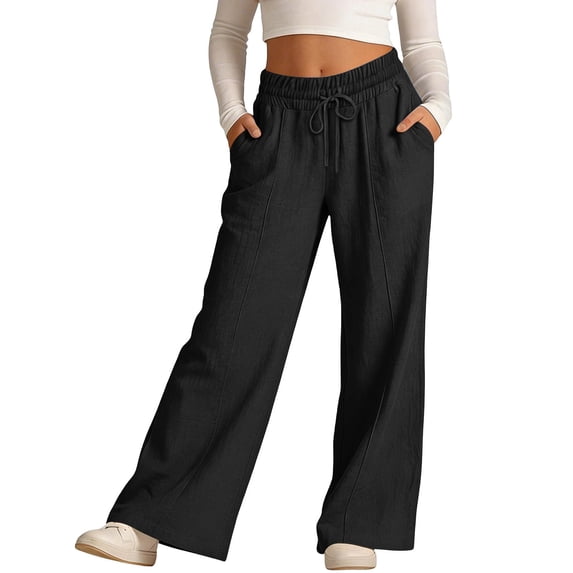 breaise Girls Linen Pants Summer Beach Lounge Palazzo Trousers Loose Fit Elastic Wide Leg Pants with Pockets