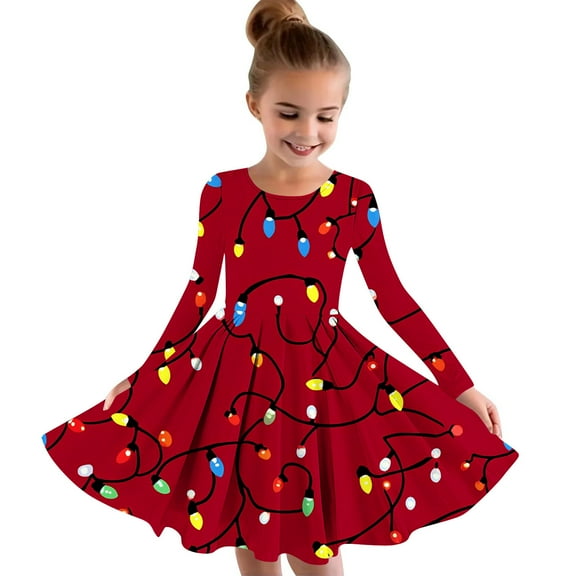 breaise Girls Long Sleeve Prom Dress A line Christmas Printed Princess Dress Girls Funny School Party Dress 4-14 Years