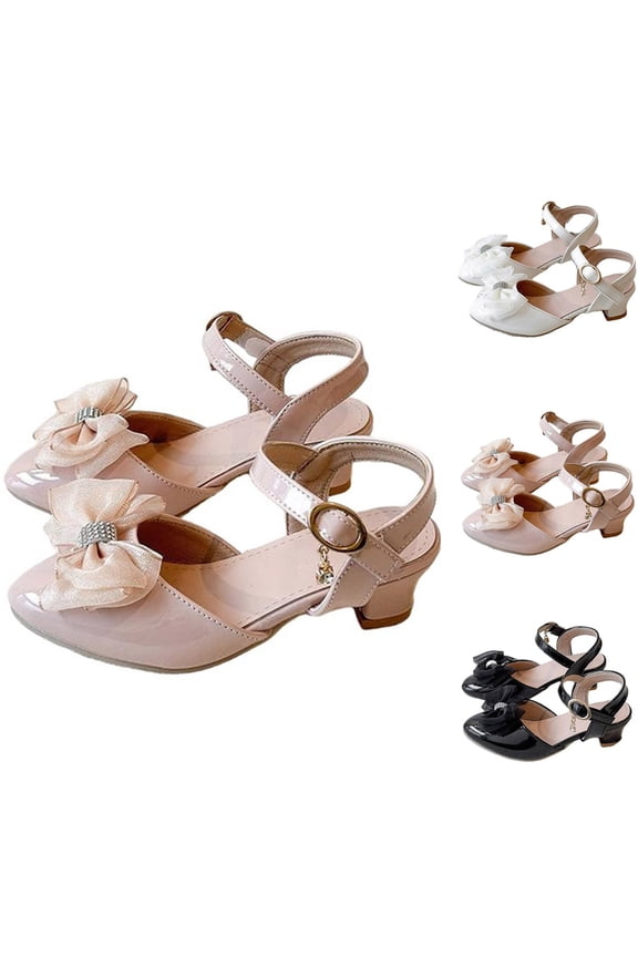 Girls Low Chunky Heels Dress Shoes Closed Toe Pump Flower Slip On Party Princess Pumps for Toddler Little Big Kids