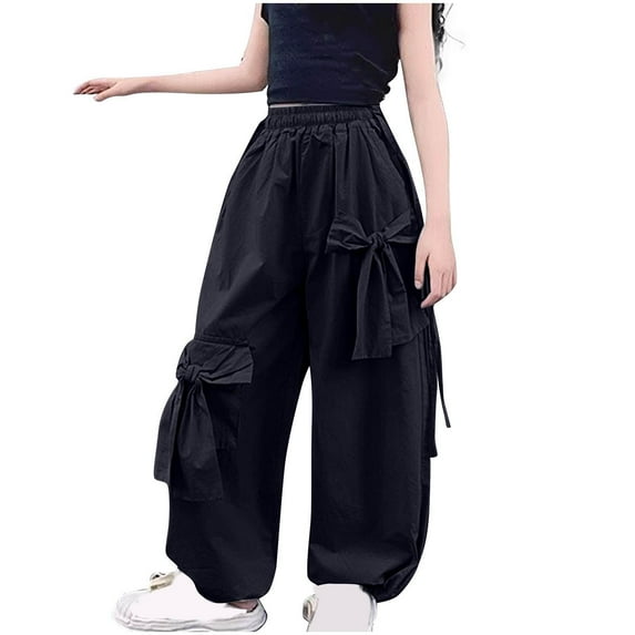 breaise Girls Parachute Pants Kids Wide Leg Cargo Pants Y2K Street Trousers with Pockets 5-16 Years