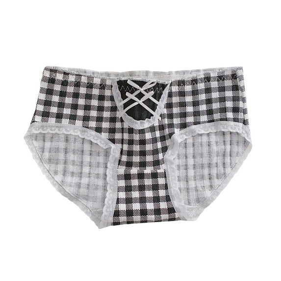 breaise Girls Plaid Underwear Cotton Mid Waist Panties Comfortable Teen Girls Briefs Underpants
