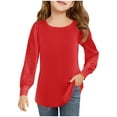 thumbnail image 1 of breaise Girls Puff Sleeve Shirts Solid Color Kids Casual Long Sleeve Crewneck Soft Tunic Tops Blouse 5-14 Years, 1 of 6