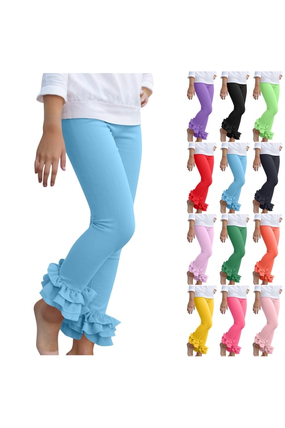 Girls' Ruffle Pants Little Girls Dance Yoga Leggings Elastic Waist Stretchy Full Length Pants 3-12 Years