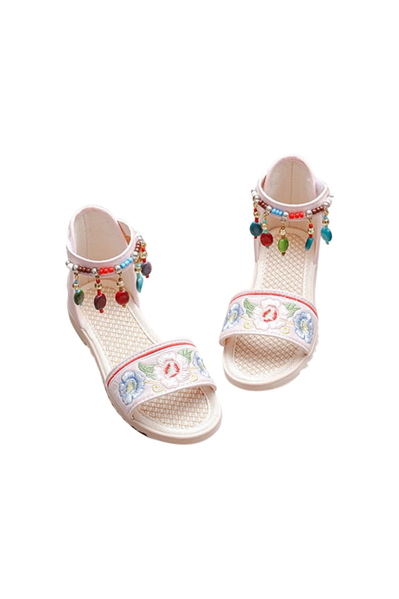 Girls Sandals Floral Embroidered Dress Shoes Toddler Girls Open Toe Princess Shoes Summer Open Toe Flat Shoes