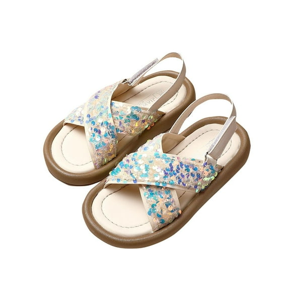 breaise Girls Sandals Open Toe Cute Flats Dress Sandals Cross Strappy Summer Glitter Shoes Toddler/Little Kid/Big Kid