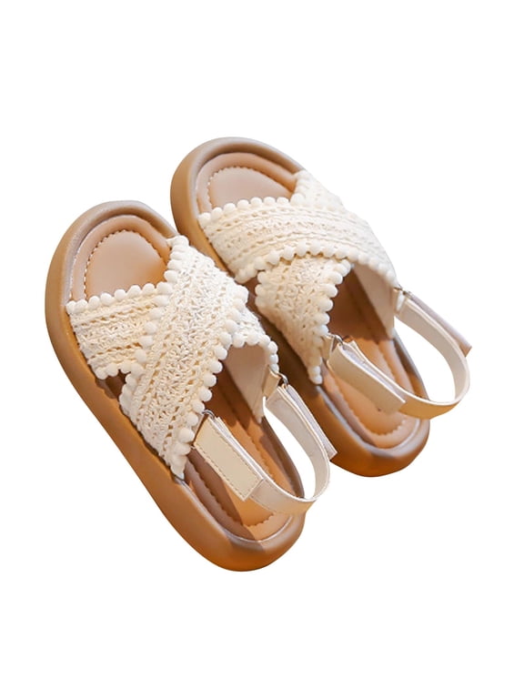 Girls Sandals Open Toe Princess Flat Sandals Strappy Summer Shoes Toddler/Little Kid