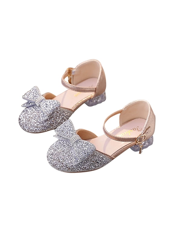 Girls Sandals Pearl Rhinestonesr Princess Shoes Sparkle Jelly Dress Shoes Low Heeled Bow Mary Jane Shoes
