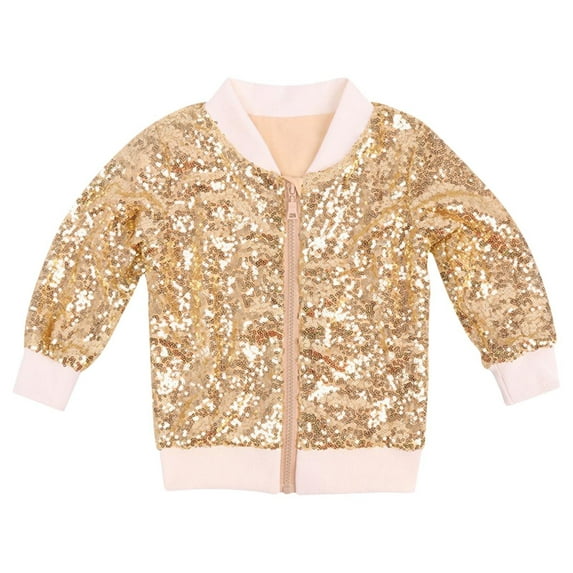 breaise Girls Sequin Jacket Sparkly Glitter Bomber Kids Outwear with Pockets Zipper Coat Long Sleeve Jackets