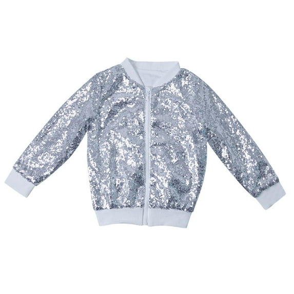 breaise Girls Sequin Jackets Kids Bomber Jacket with Pockets Boys Sparkle Outwear Glitter Zipper Coat Long Sleeve Birthday Bomber Jacket