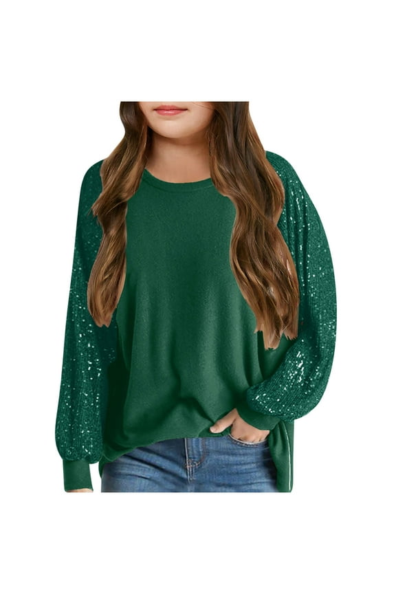 Girls Sequin Tops Sparkle Long Sleeve Blouses Shimmer Glitter Sweatshirt Party Crewneck Loose Fit Shirts