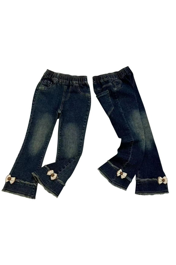 Girls' Slim Boot-Cut Stretch Jeans Girls and Toddlers' Wide Leg Jeans Trendy Flare Jeans Elastic Waist Denim Pants for Little Girls