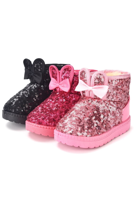 Girls Snow Boots Girl's Warm Plush Comfortable Sequin Sparkly Waterproof Outdoor Princess Winter Boots for Girls