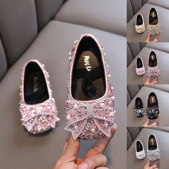 breaise Girls Sparkle Princess Dress Shoes Bow Wedding Party Flower Mary Jane Ballet Flats for Kid Toddler