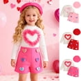 thumbnail image 1 of breaise Girls Sweatsuit Mesh Heart Print Valentine 2 Piece Set Long Sleeve Casual Crewneck Sweatshirt and Shorts Set, 1 of 8