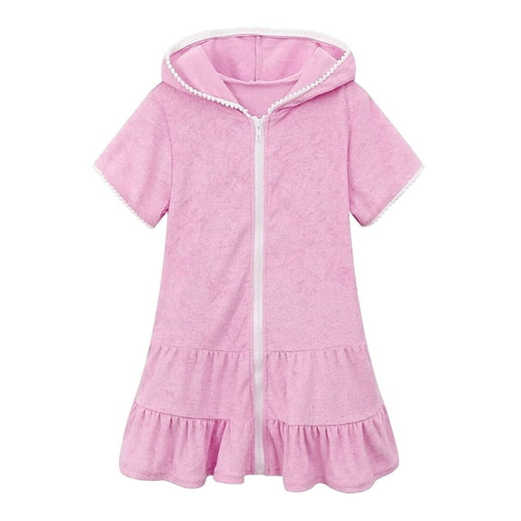breaise Girls Swim Cover Up Kids Zipper Swimsuit Coverup Terry Zip-Up Beach Bathing Suit Wraps Pink