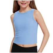 breaise Girls Tank Tops Cute Crop Tops for Teen Kids Ribbed Knit Athletic Dance Basic Top Size 5-15 Years