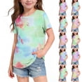 thumbnail image 1 of breaise Girls Tie Dye Short Sleeve Shirt Kids Summer Fashion Crewneck Tops Casual Tees 3-14 Years, 1 of 6