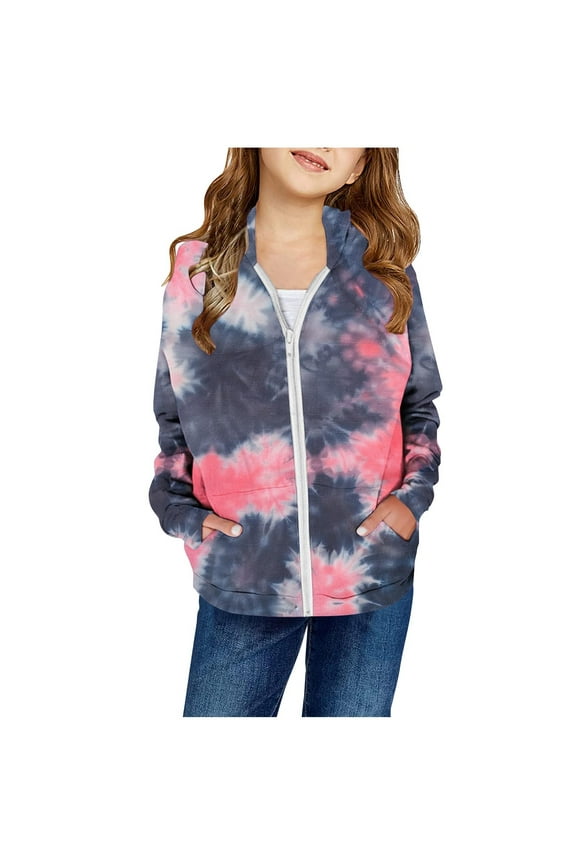 Girls and Toddler Tie Dye Zip Up Hoodie Sweatshirt,Lightweight Full Zip Hoodie Casual Sweatshirts Cute Jackets Fall Clothes for Teen Girls 2-14 Years