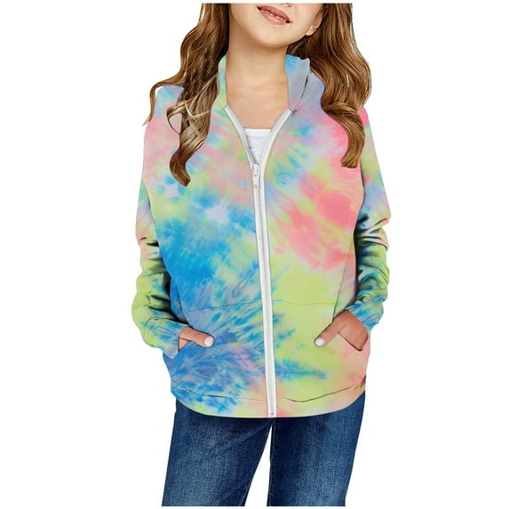 breaise Girls and Toddler Tie Dye Zip Up Hoodie Sweatshirt,Lightweight Full Zip Hoodie Casual Sweatshirts Cute Jackets Fall Clothes for Teen Girls 2-14 Years