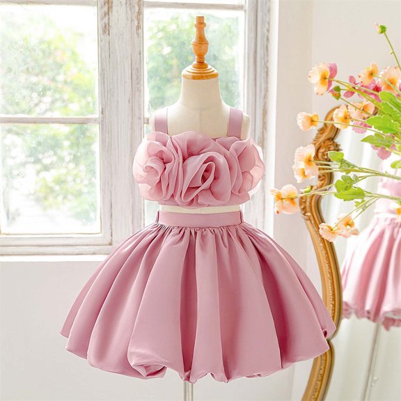 breaise Girls Two-piece Dress Ruffle Tank Top Tutu Dress Sets Prom Cocktail Party Gowns