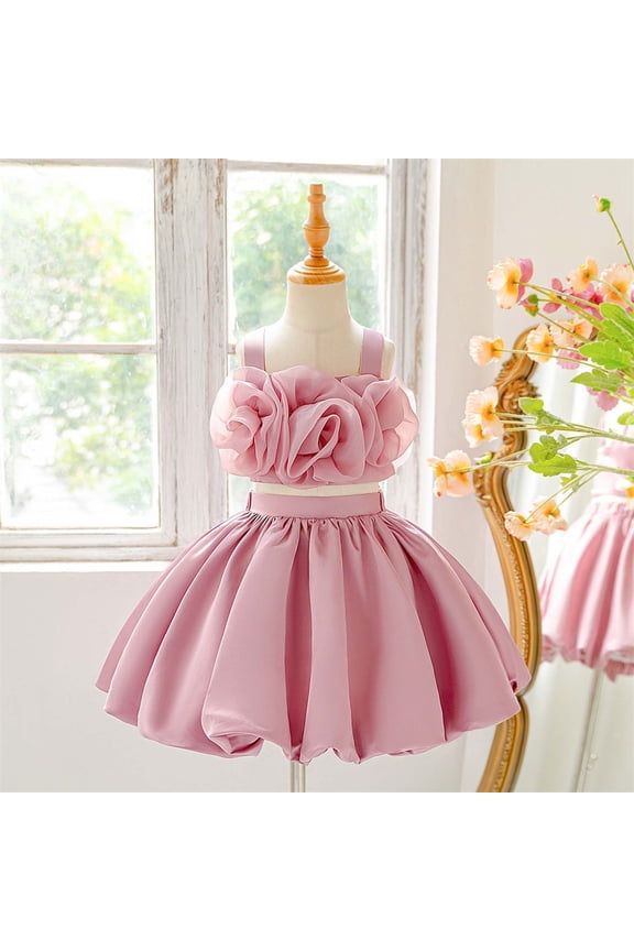 Girls Two-piece Dress Ruffle Tank Top Tutu Dress Sets Prom Cocktail Party Gowns