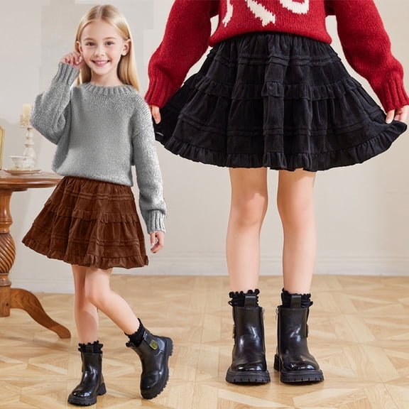 breaise Girls Vintage Corduroy Mini Skirt Pleated High Waisted Cute Skirts Puffy Party Skirts