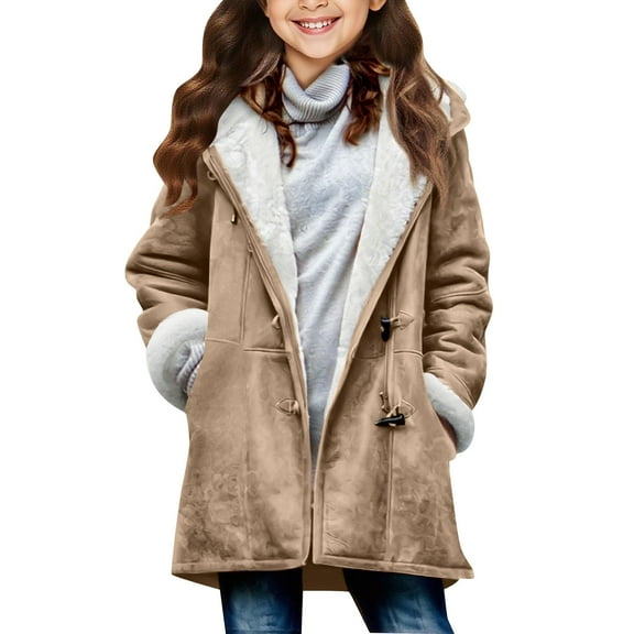 breaise Girls Winter Coats Fuzzy Fleece Lined Jacket Faux Suede Coat for Teen Winter Warm Hooded Outwear Kids Clothes