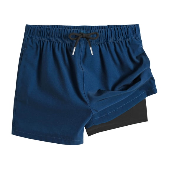 breaise Girls and Bots Athletic Running Shorts Lightweight Workout Shorts Solid Color Double-layer Swimming Trunks