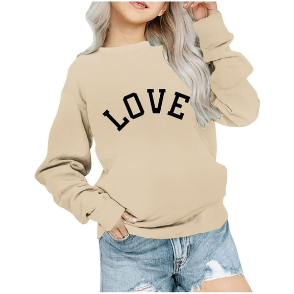 breaise Girls and Boys Crewneck Sweatshirts Cute Love Letter Print Sweatshirt Loose Long Sleeve Graphic Pullover for Kids Boy Girls