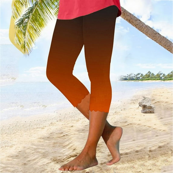 breaise High Waisted Capri Leggings for Women Tummy Control Knee Length Capris Workout Running Yoga Pants 2024 Summer Gradient Color Cropped Trousers