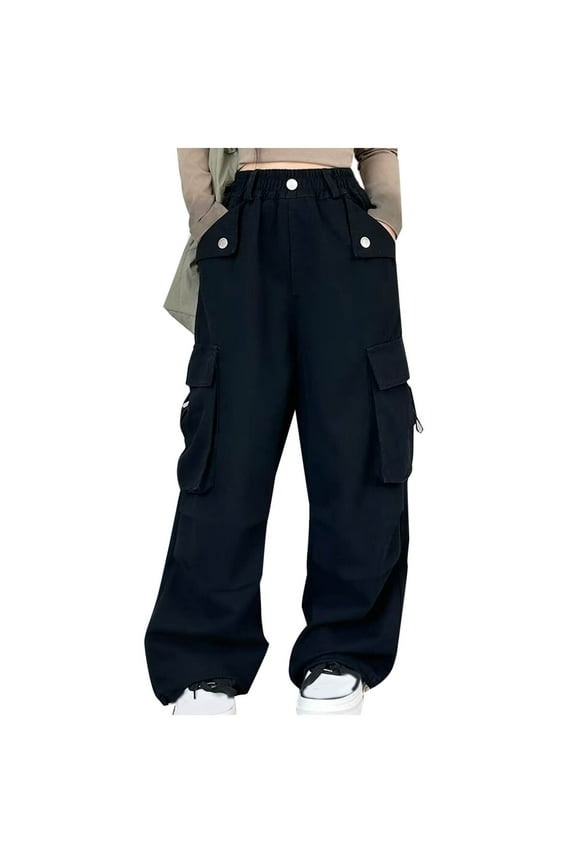 High Waisted Cargo Pants Boys Girls Combat Military Trousers Summer Wide Legs Hiking Pants
