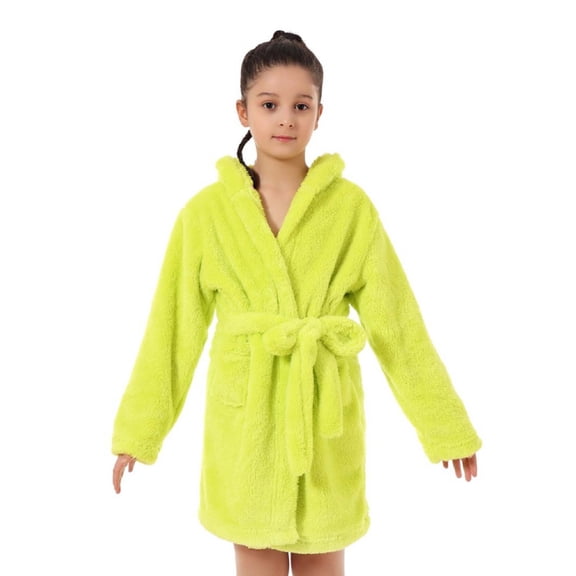 breaise Hooded Plush Robe for Boys Girls Flannel Fluffy Winter PJ Robe With Pockets Soft Long Sleeve Plush Bathrobe