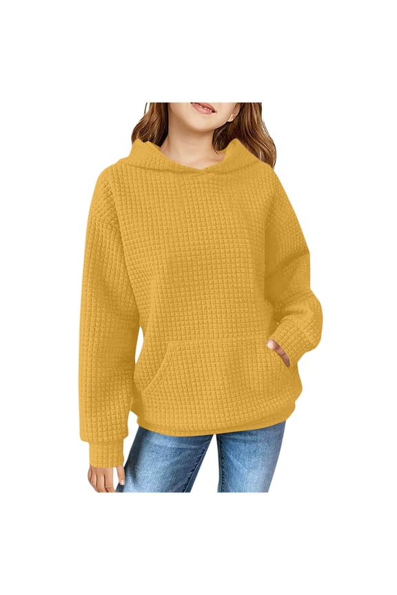 Hoodies for Teen Girls Trendy Waffle Hooded Sweatshirts Oversized Long Sleeve Sweater Tween Girl Clothes