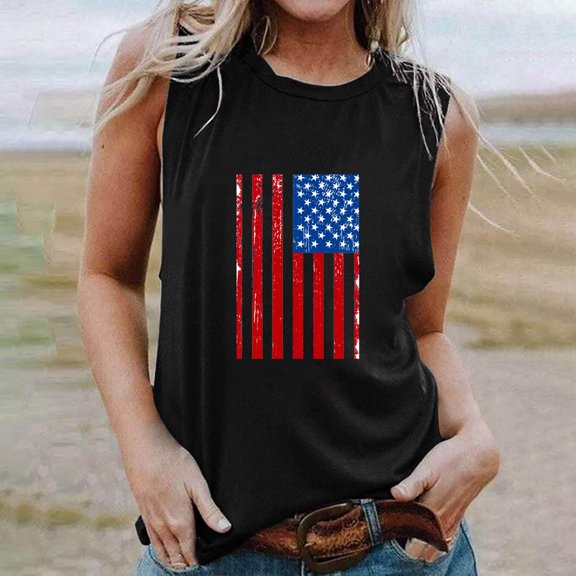 breaise Independence Day Tank Tops for Women Proud Patriotic Stars and Stripes Graphic Tshirts Cotton Sleeveless T-shirts Cami Athletic Crew Neck Tanks Work Blouses for Women