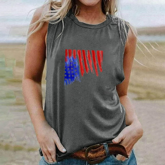breaise Independence Day Tank Tops for Women Proud Patriotic USA Flag Graphic Tshirts Cotton Sleeveless T-shirts Cami Flowy Scoop Neck Tanks Blouses for Women Business Casual