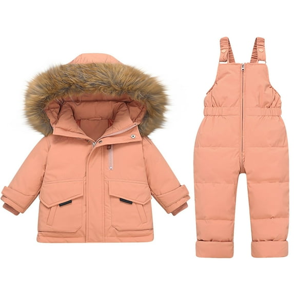 breaise Kids 2-Piece Snowsuit Set, Girls Boys Waterproof Outdoor Ski Suit Winter Hooded Puffer Jacket & Snow Bib Pant