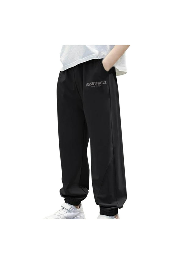Kids Boys Baggy Sweatpants Elastic Waist Ice Silk Sweatpants Casual Loose Baggy Quick Drying Joggers with Pockets